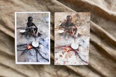 Kaundende cooking otchihima for dinner, covering his mother's absence. Originally taken in 2012. Left: 2018 new copy. Right: Gifted in 2012.